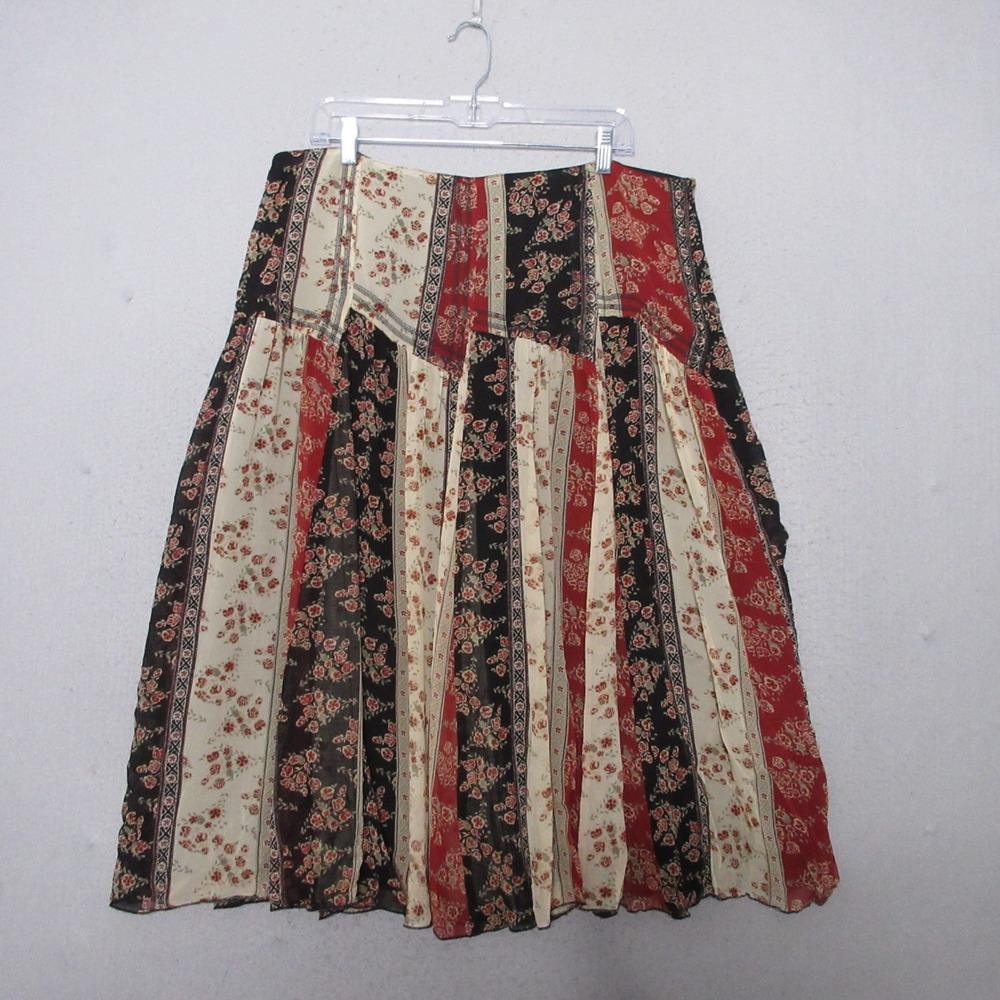 Vintage Nine West Skirt Silk Floral Patchwork Boho Tiered Cottage Core 90s Y2K